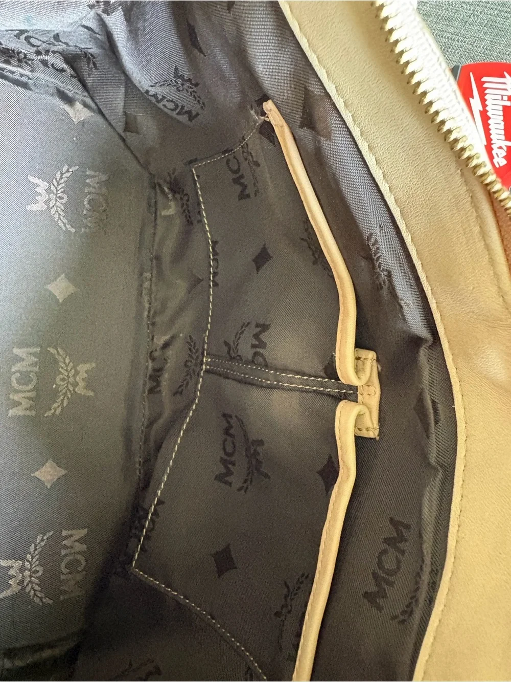 MCM Beige Logo Tote Bag - Classic Printed Leather